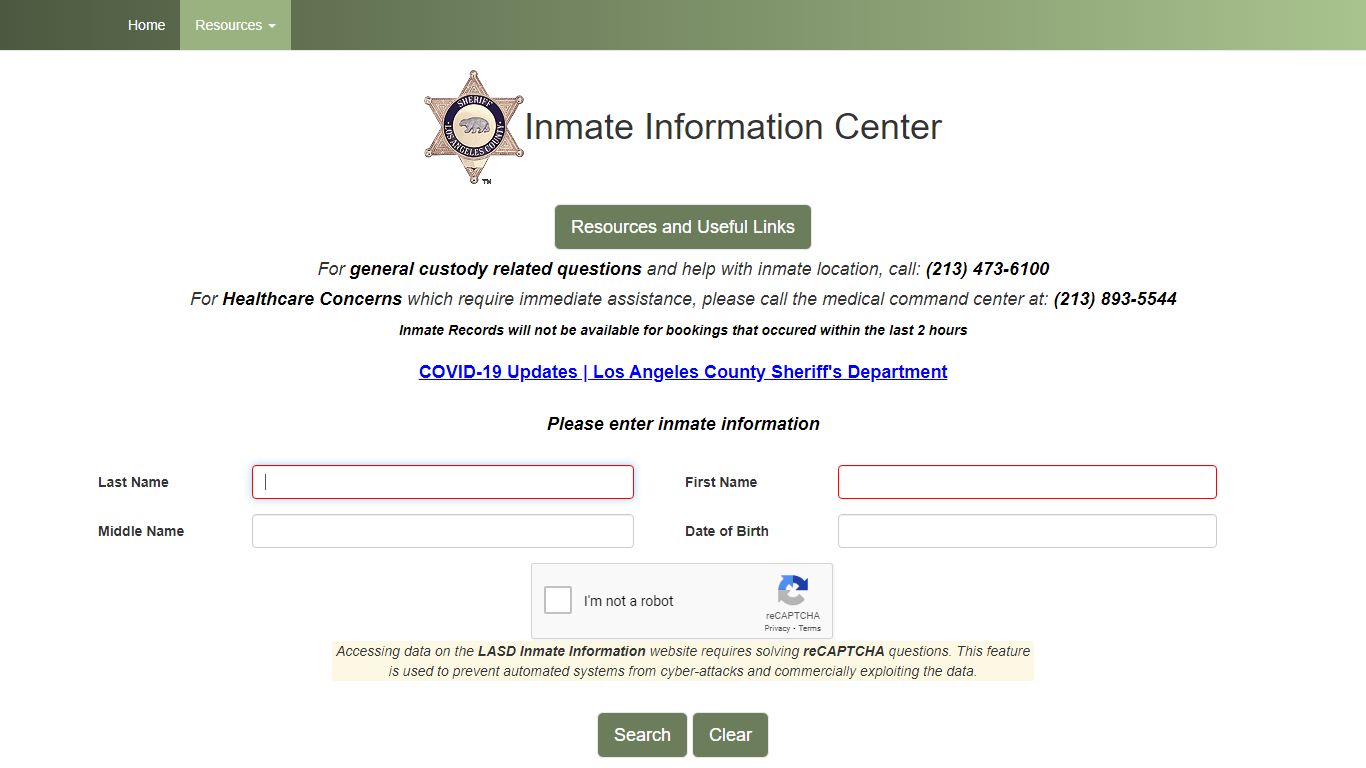 LASD Inmate Information Center - Inmate Search